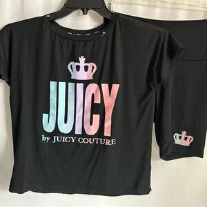 Juicy Couture Black Tee with Pastel Gradient Logo shorty pj’s NWOT